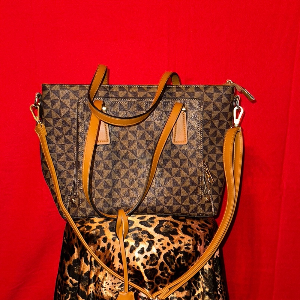 Brown Monogram Tote with Tan Leather Trim